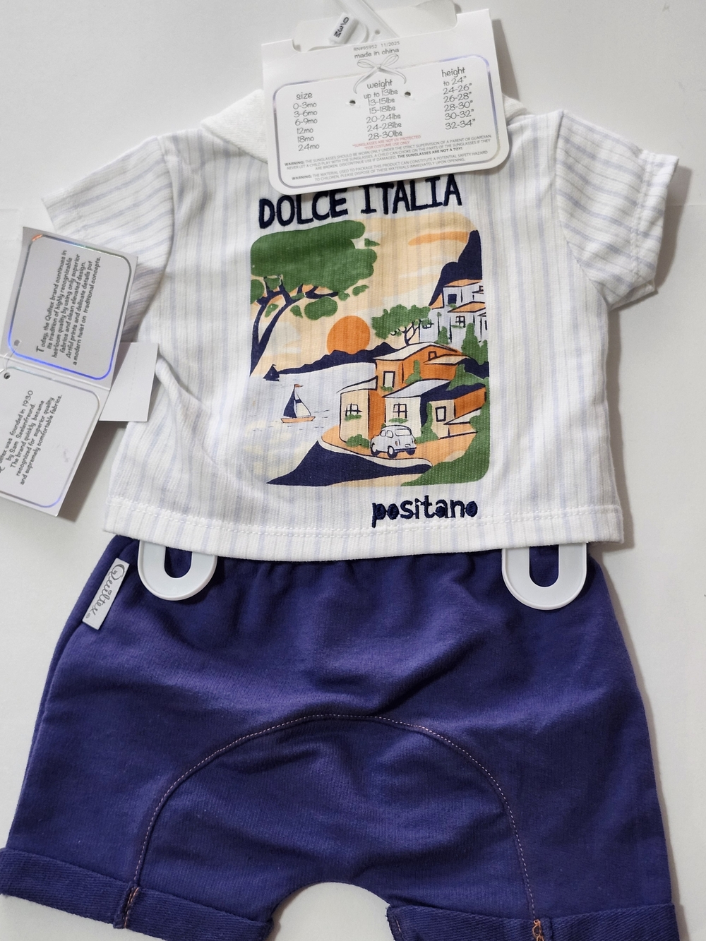 Quiltex White Striped Polo & Navy Shorts Set with Orange Sunglasses - Picture 2 of 4